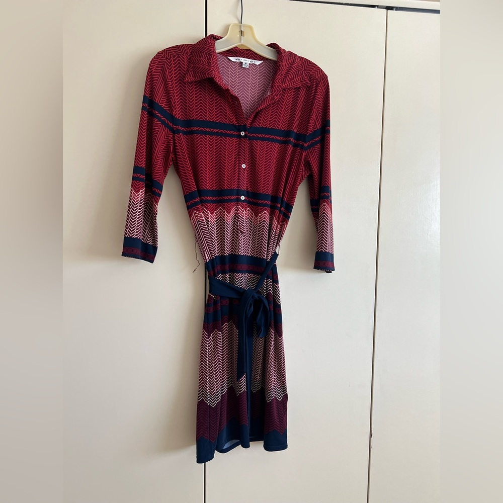 Max Studio Chevron Red and Blue Long Sleeve Dress